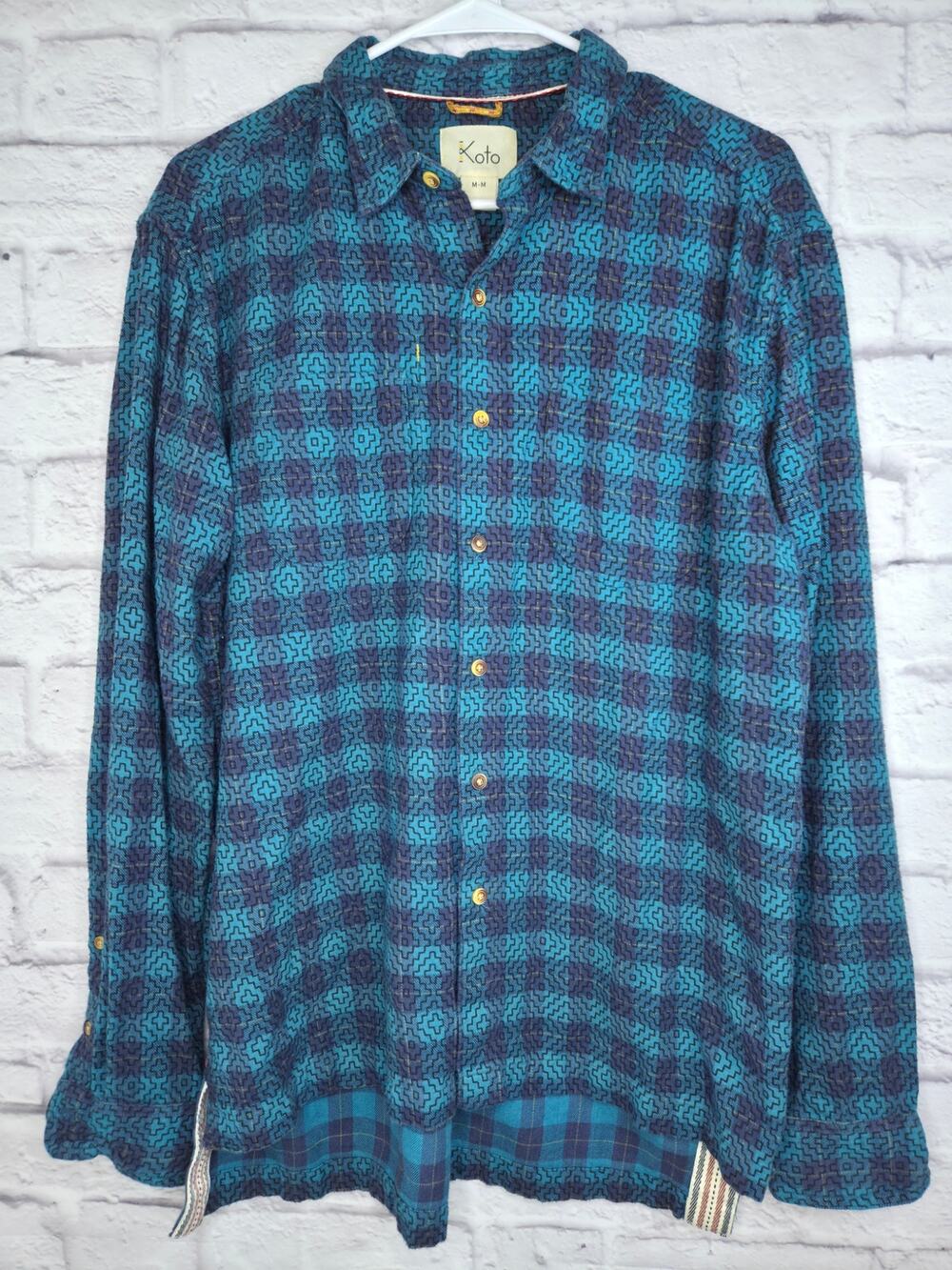 Koto Urban Outfitters Mens M Geometric Aztec Southwestern Button Down Shirt Blue - Picture 1 of 7